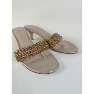 Pelle Moda Shoes Sandals Gold Rhinestone Sandals Kitten Heel Dressy 8